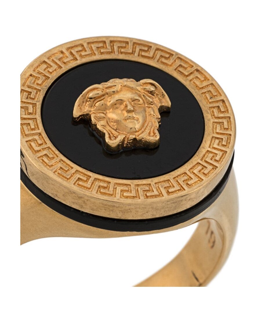 Versace Gold Round Enameled Medusa Ring In Yellow