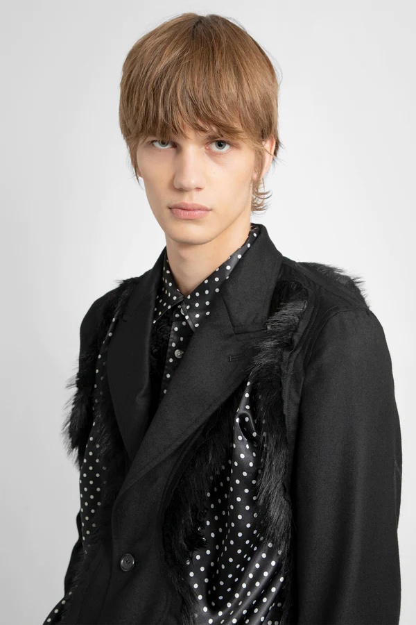Comme Des Garçons Faux Fur-embellished Single-breasted Blazer In Black