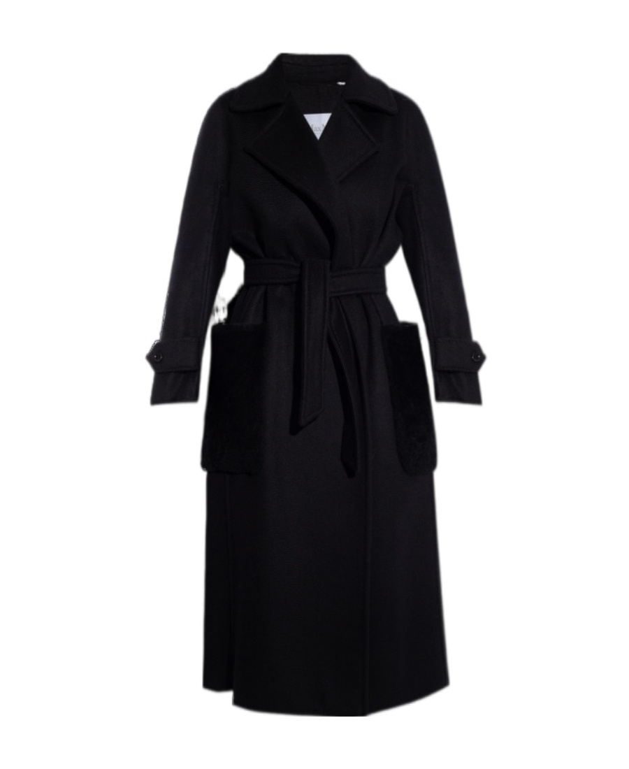 Max Mara Long-sleeved Lapel Coat In Black