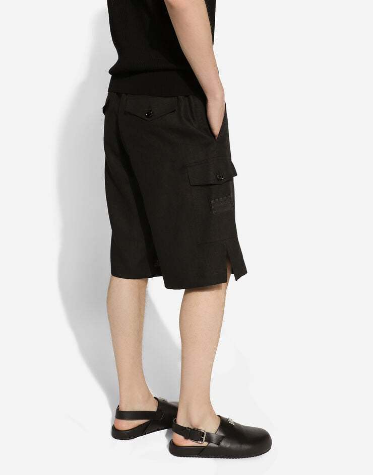 Dolce & Gabbana Black Bermuda Shorts With Pockets In Linen Man In Black