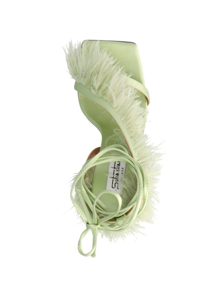 Sebastian Green Feather Wrap Heels In Nude