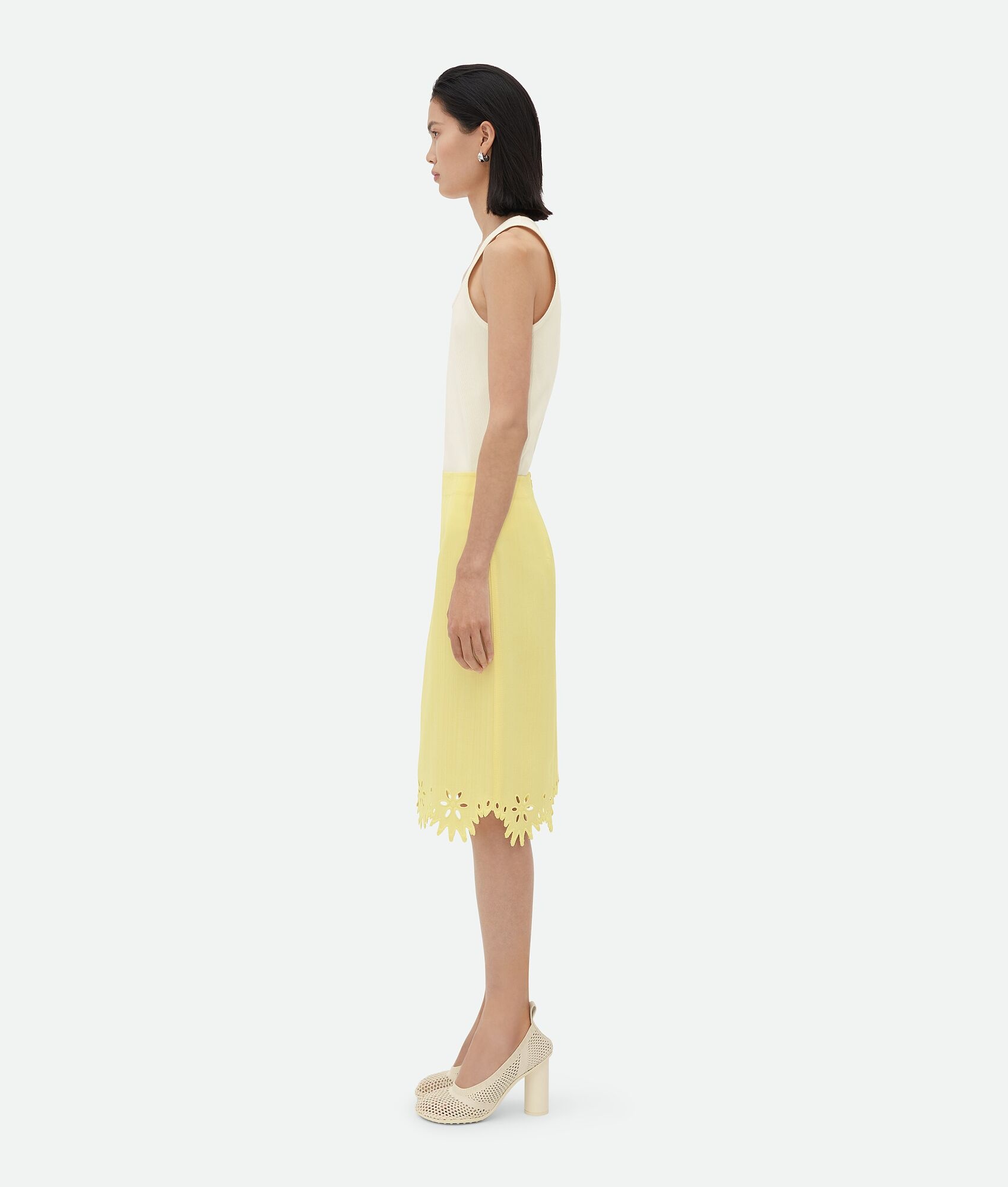 Bottega Veneta Broderie-anglaise Midi Skirt In Yellow