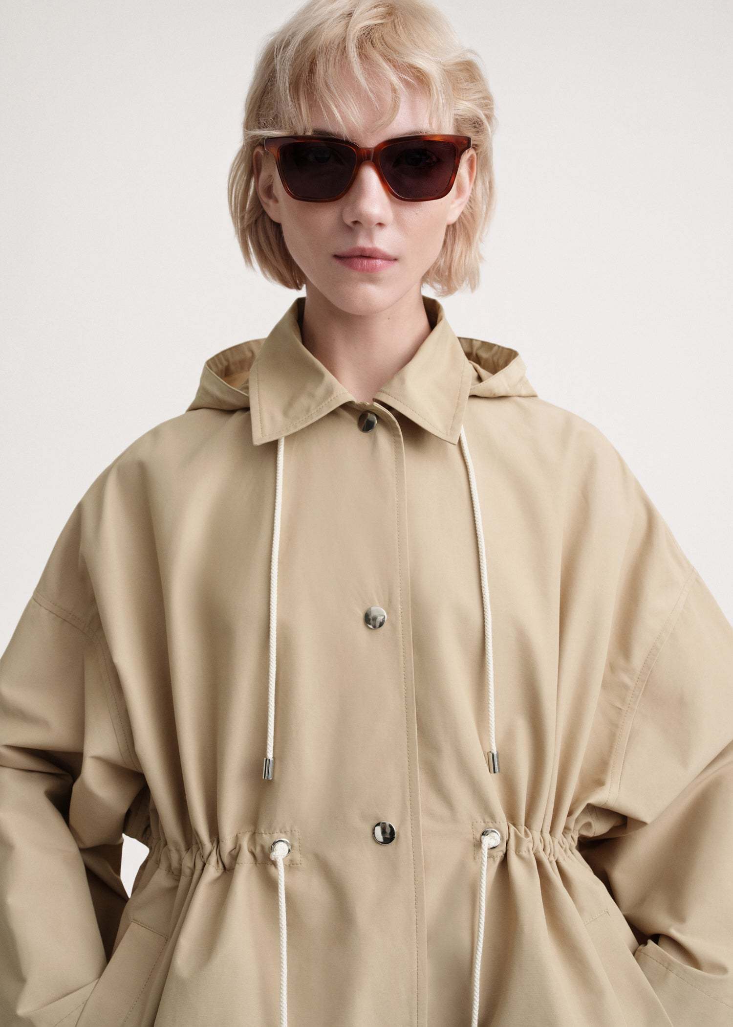 Totême Drawstring-waist Hooded Jacket In Nude