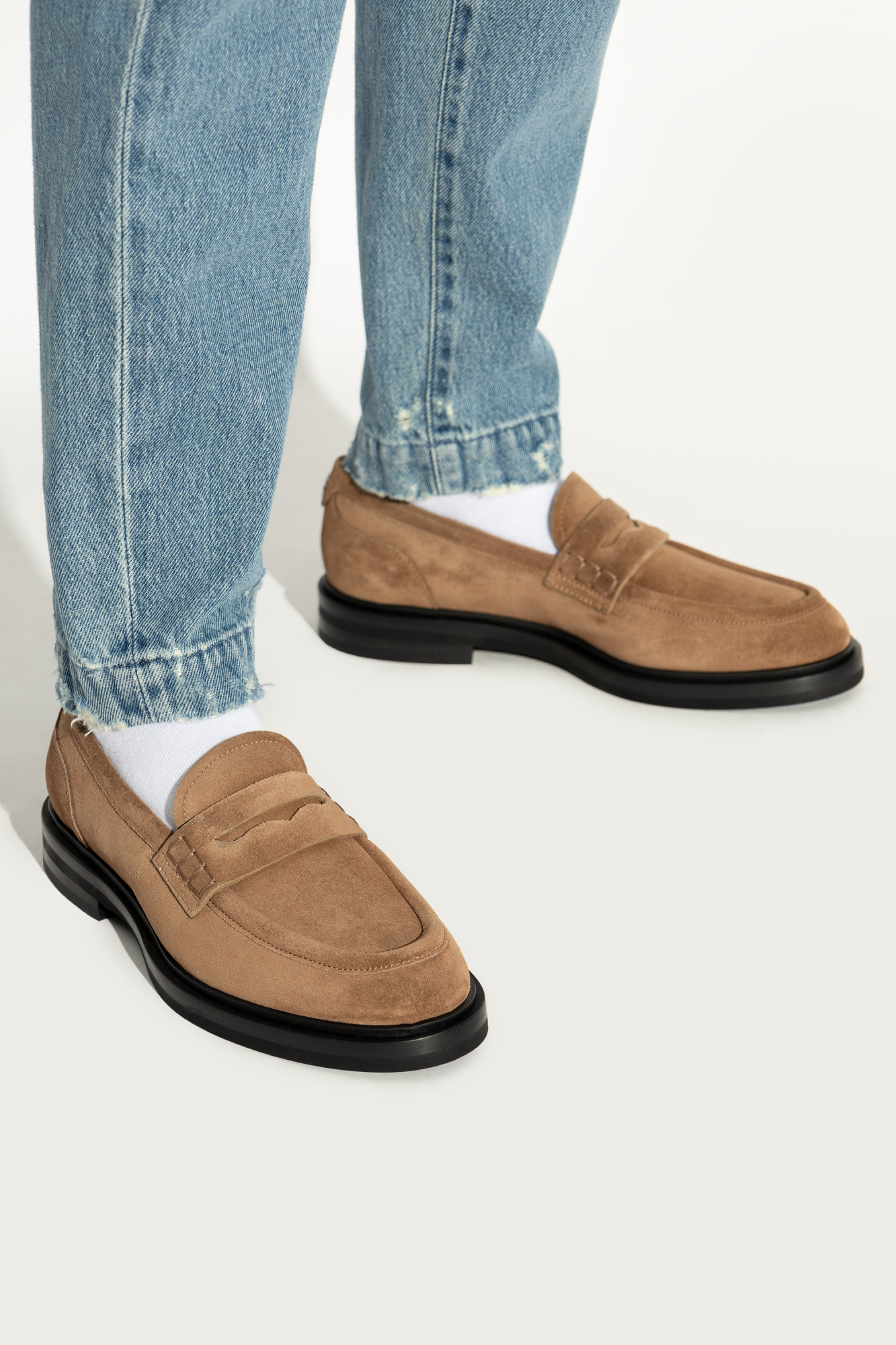 Dolce & Gabbana Dg Logo Suede Penny Loafers In Brown