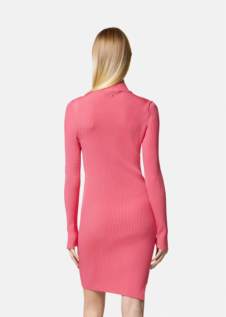 Versace Ribbed-knit Slashed Minidress In Pink