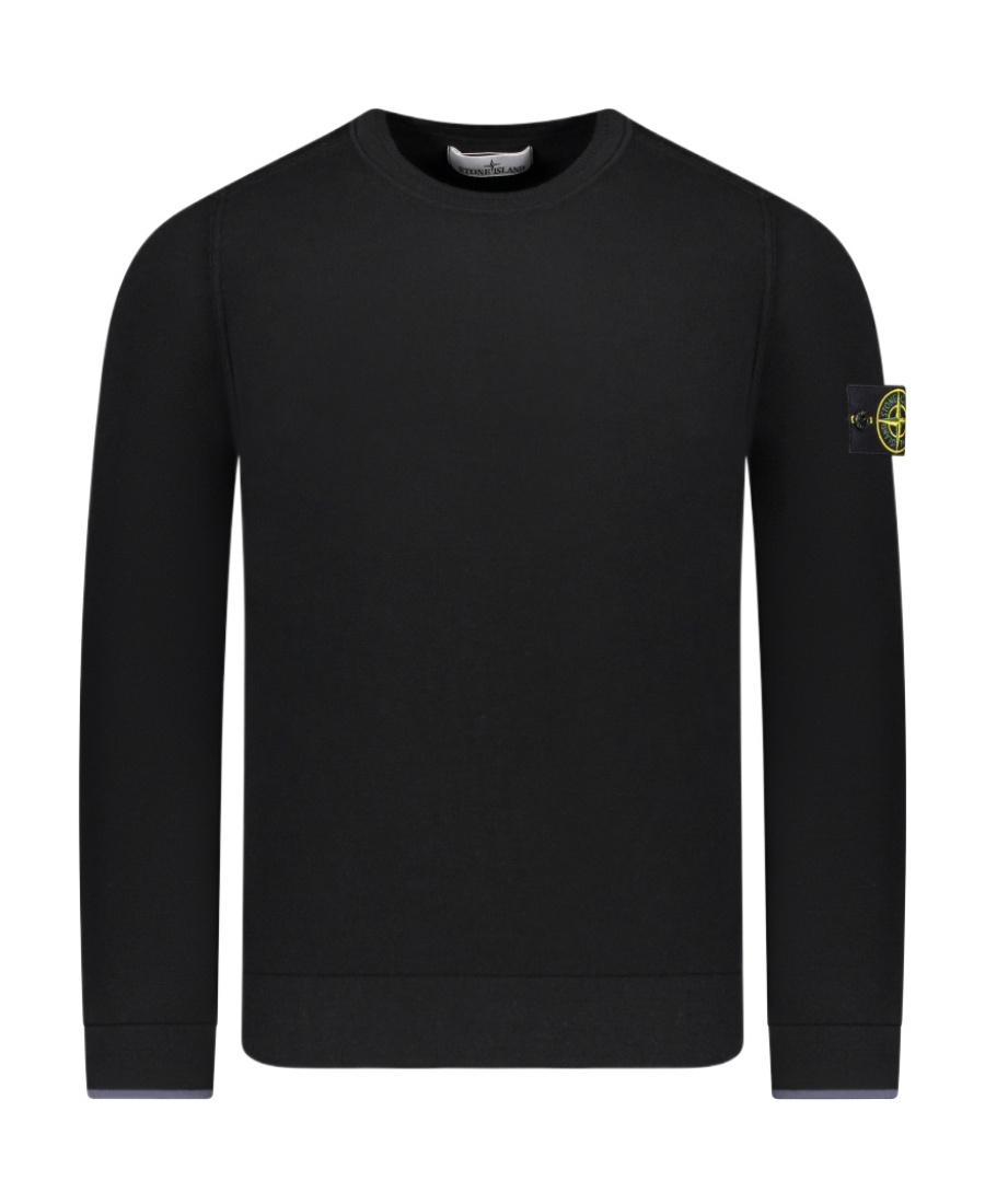 Stone Island Organic Cotton Crew Neck Sweater With English Ribs Knitwear Blue In Black