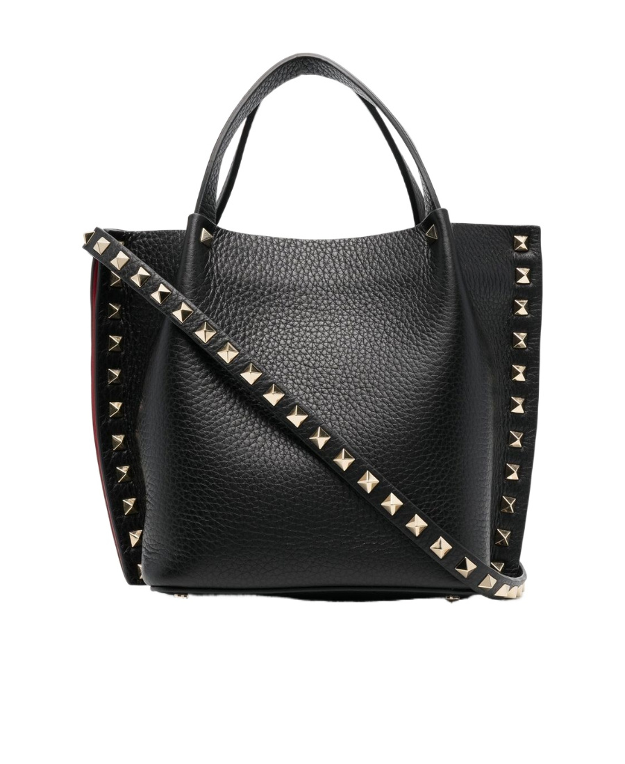 Valentino Powder Pink Studded Leather Tote In Black
