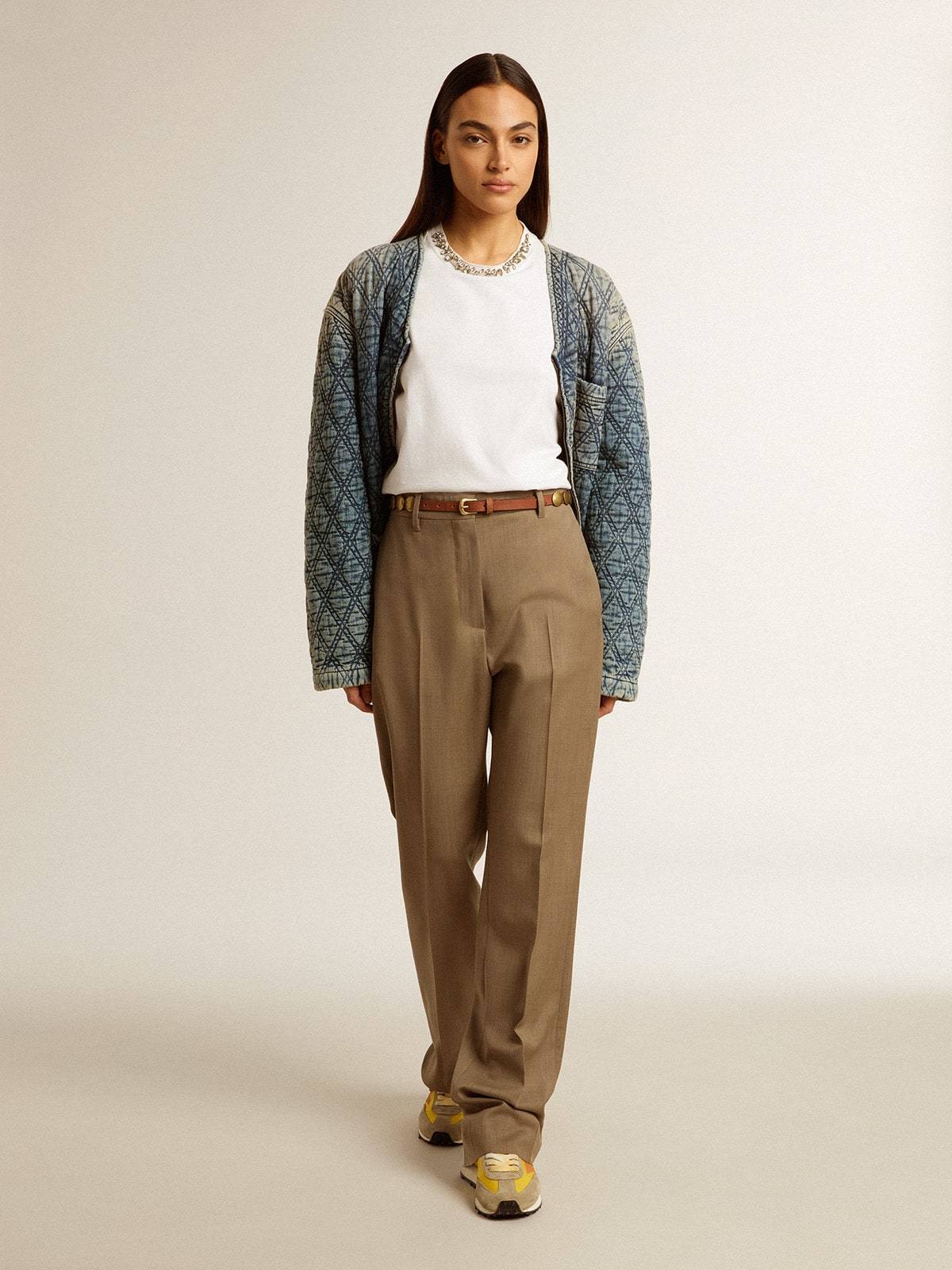 GOLDEN GOOSE WOMEN'S PANTS IN DOVE-GRAY TAILORED WOOL FABRIC