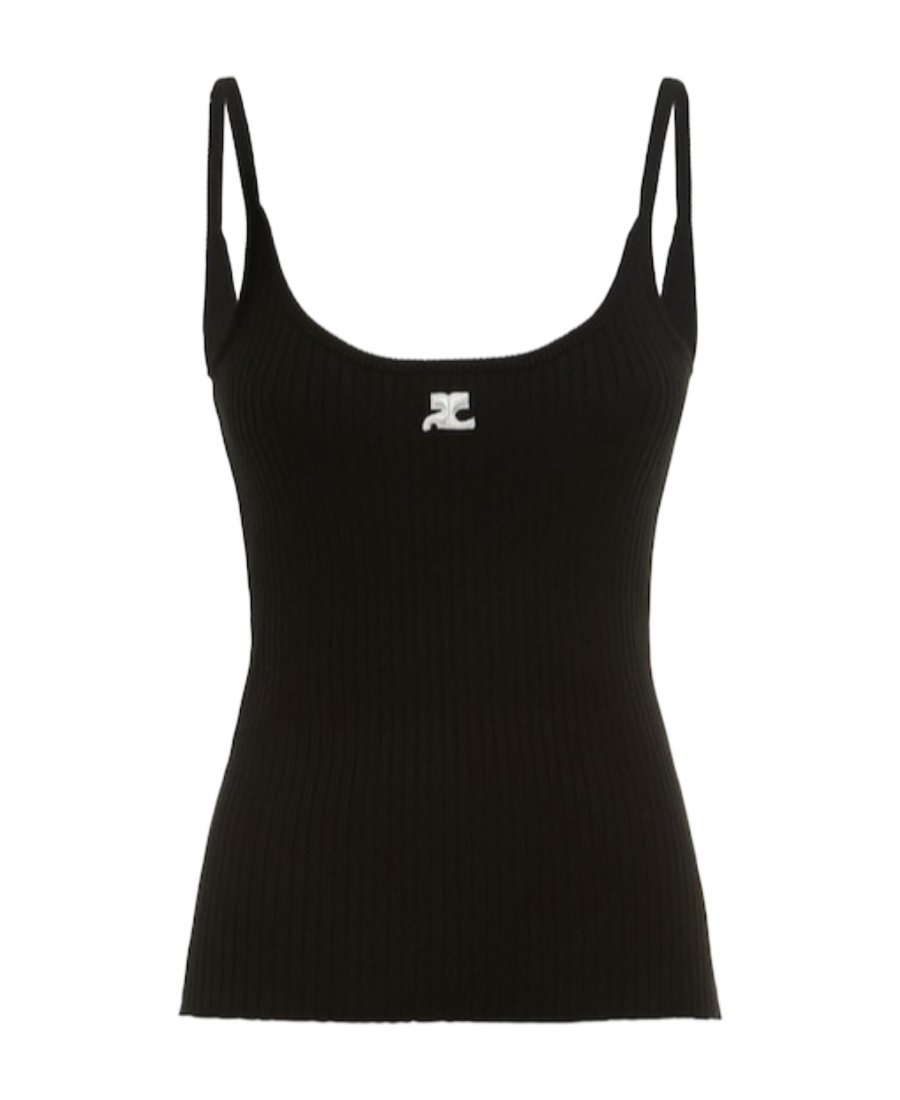 Courrèges Reedition Logo Ribbed-knit Tank In Black