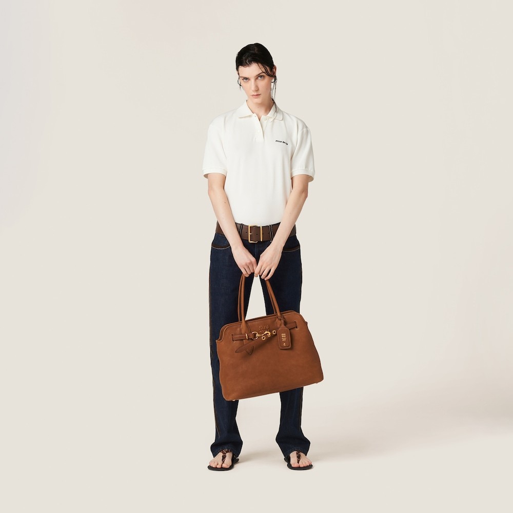 Shop Miu Miu Aventure Nappa Leather Bag In Brown