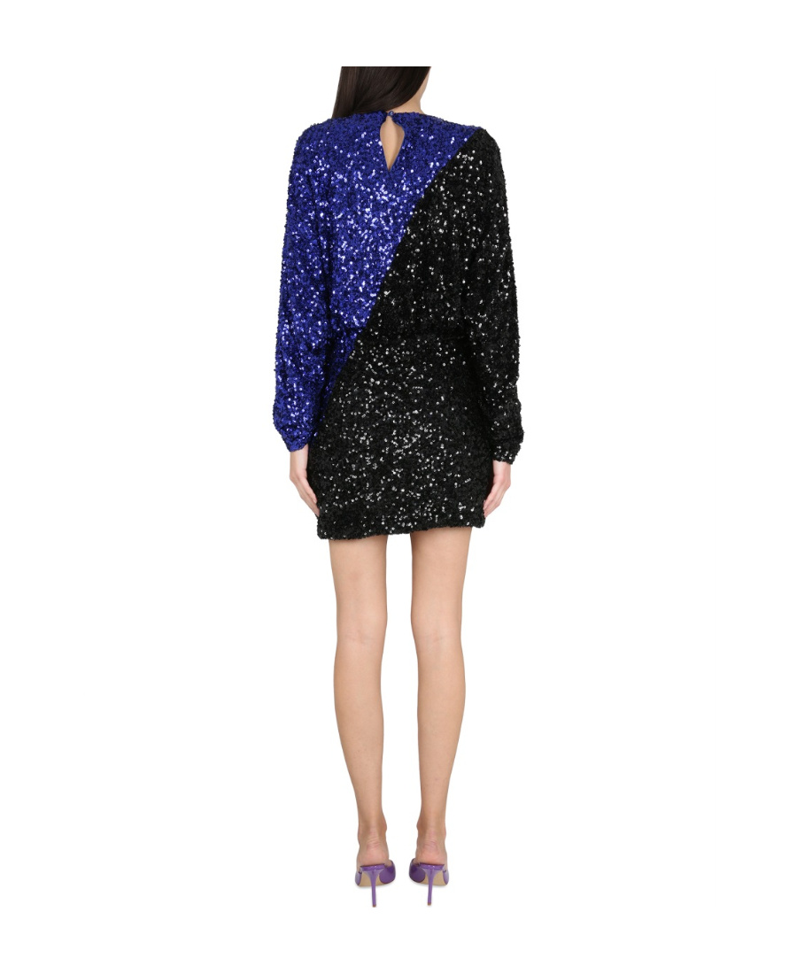 Rotate Birger Christensen Color Block Sequined Mini Dress With Long Sleeves In Black
