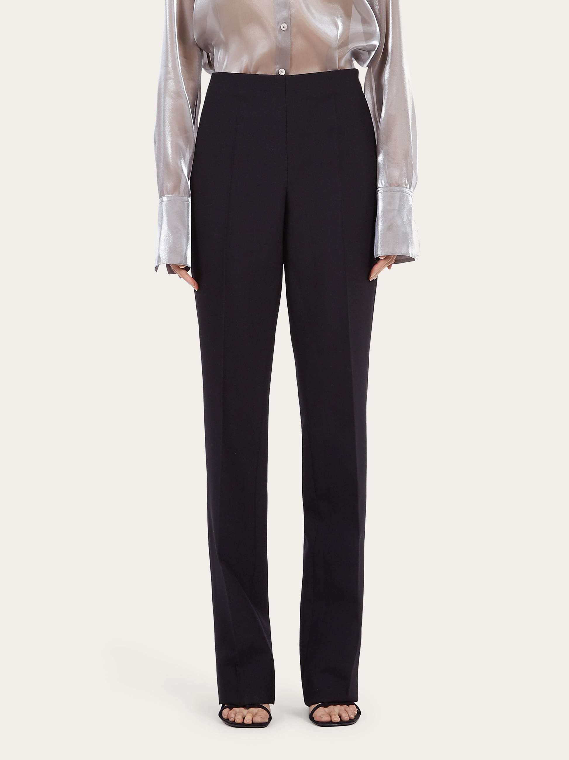 Ferragamo Structured-waist Darted-back Wide-leg High-rise Stretch-crepe Trousers In Black