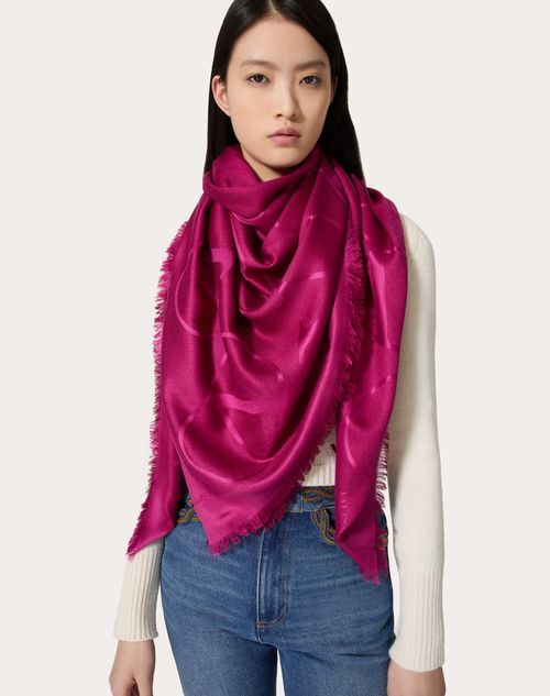 Valentino Garavani Vlogo Signature Jacquard Shawl In Silk And Wool 140x140 Cm Woman Primrose Uni In Primroses