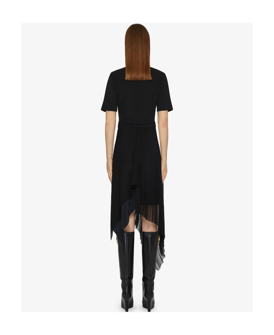 Givenchy Asymmetric Pleated Midi Dress In Black