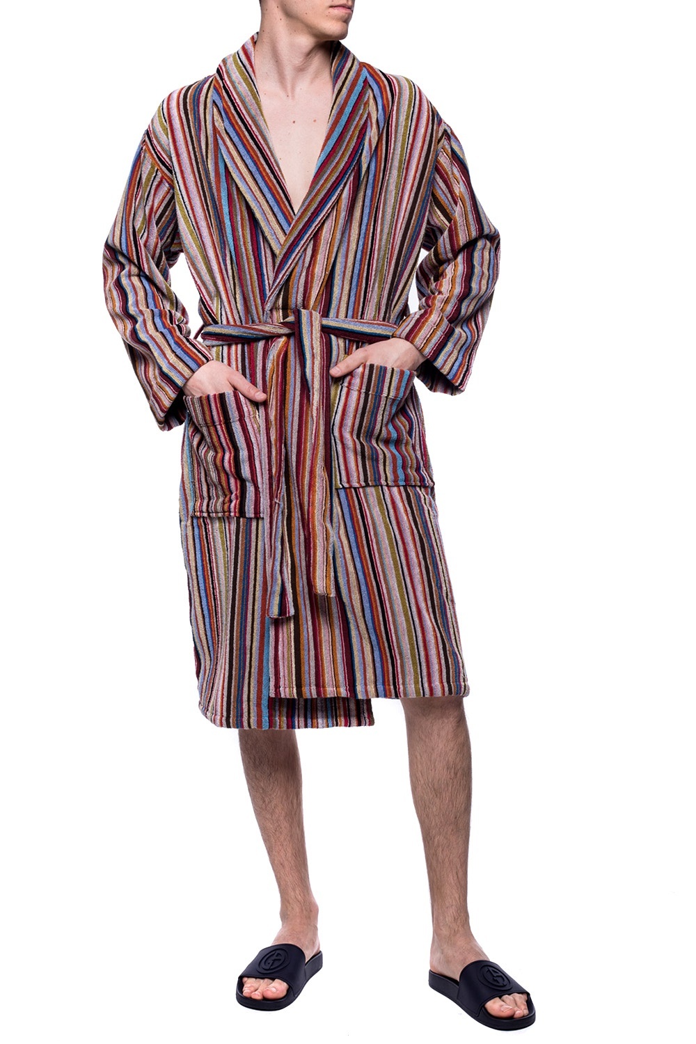 Paul Smith Striped Belted Bathrobe In Multicolor