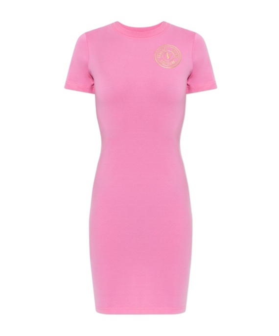 Versace Jeans Couture Logo Printed Crewneck Dress In Pink
