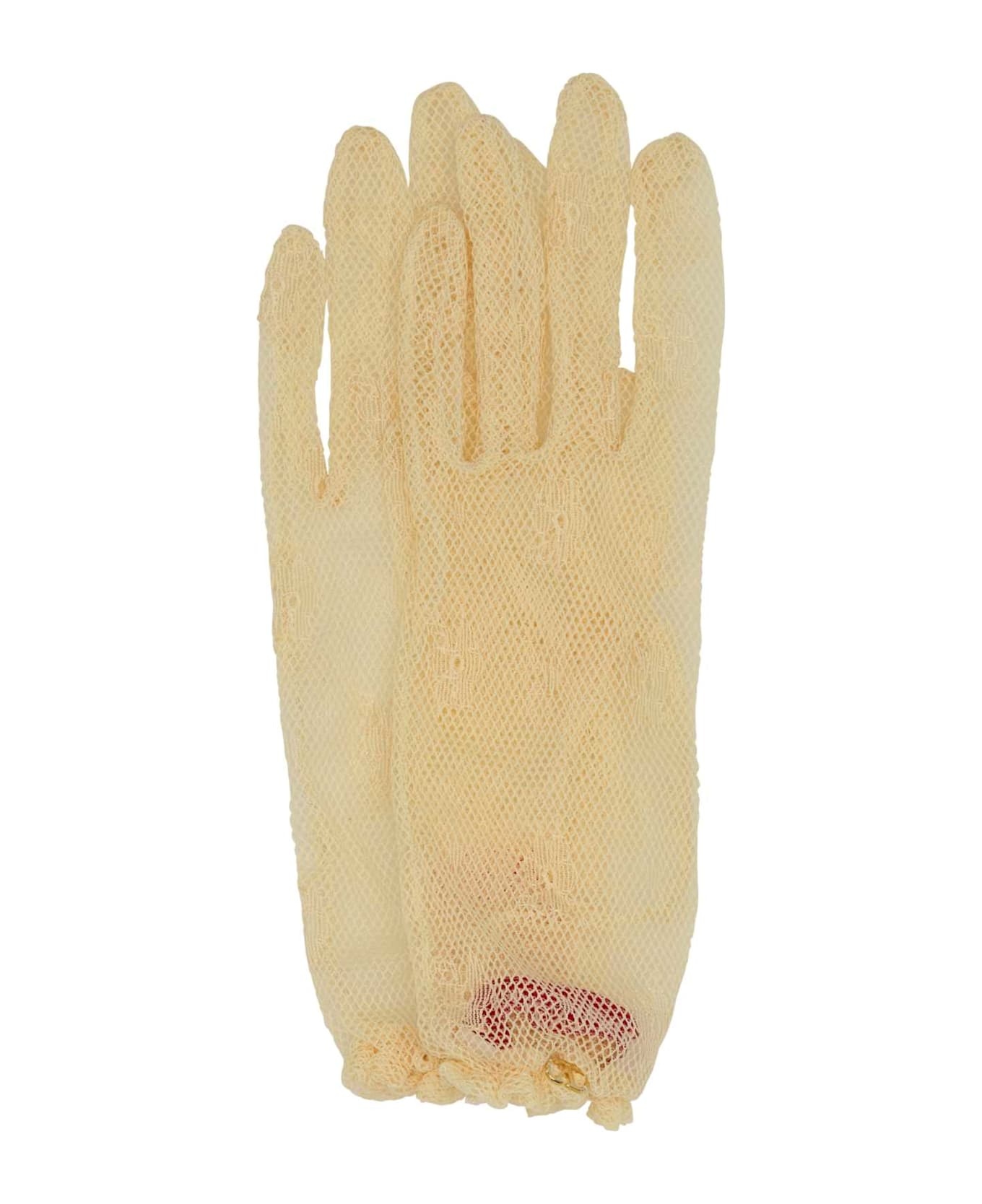 Valentino Cream Mesh Gloves In Neutral