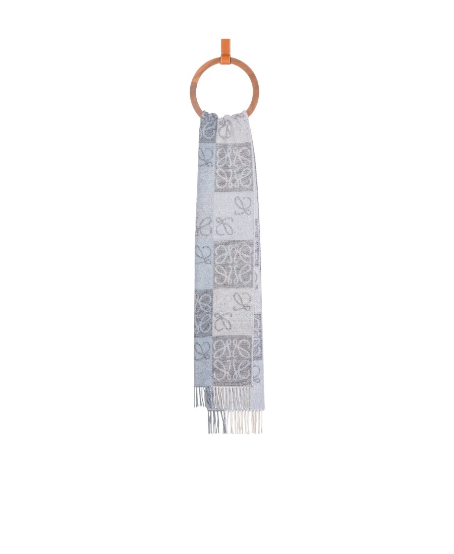 Loewe Checkerboard Fringed Edge Scarf In Gray