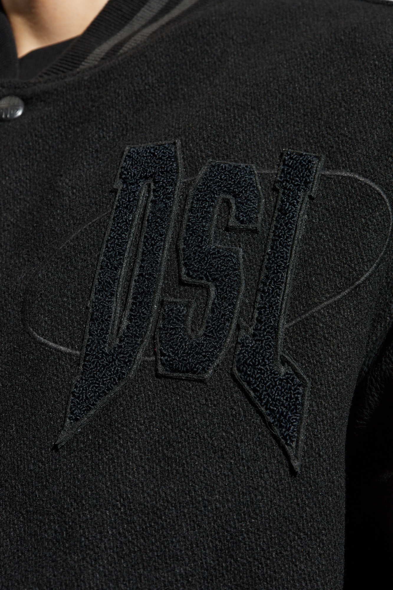 Diesel Varsity Bomber Jacket In Cotton And Leather In Black
