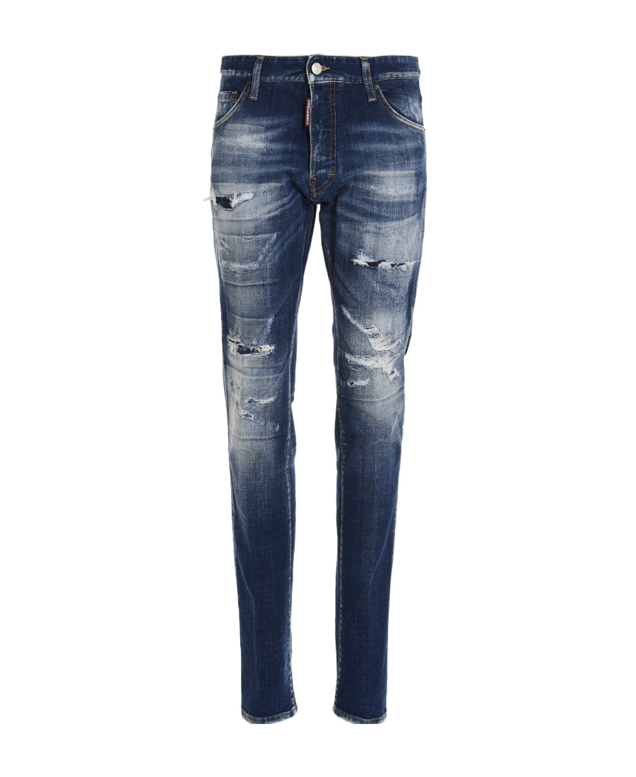 Shop Dsquared2 Distressed Straight Leg Jeans In Blue