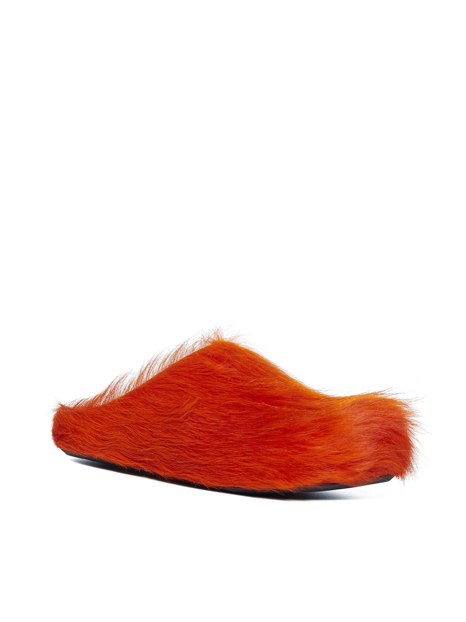 Marni Orange Long Hair Calfskin Fussbett Sabot In Red