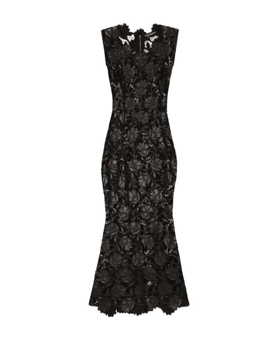 Dolce & Gabbana Floral-lace Midi Dress In Black