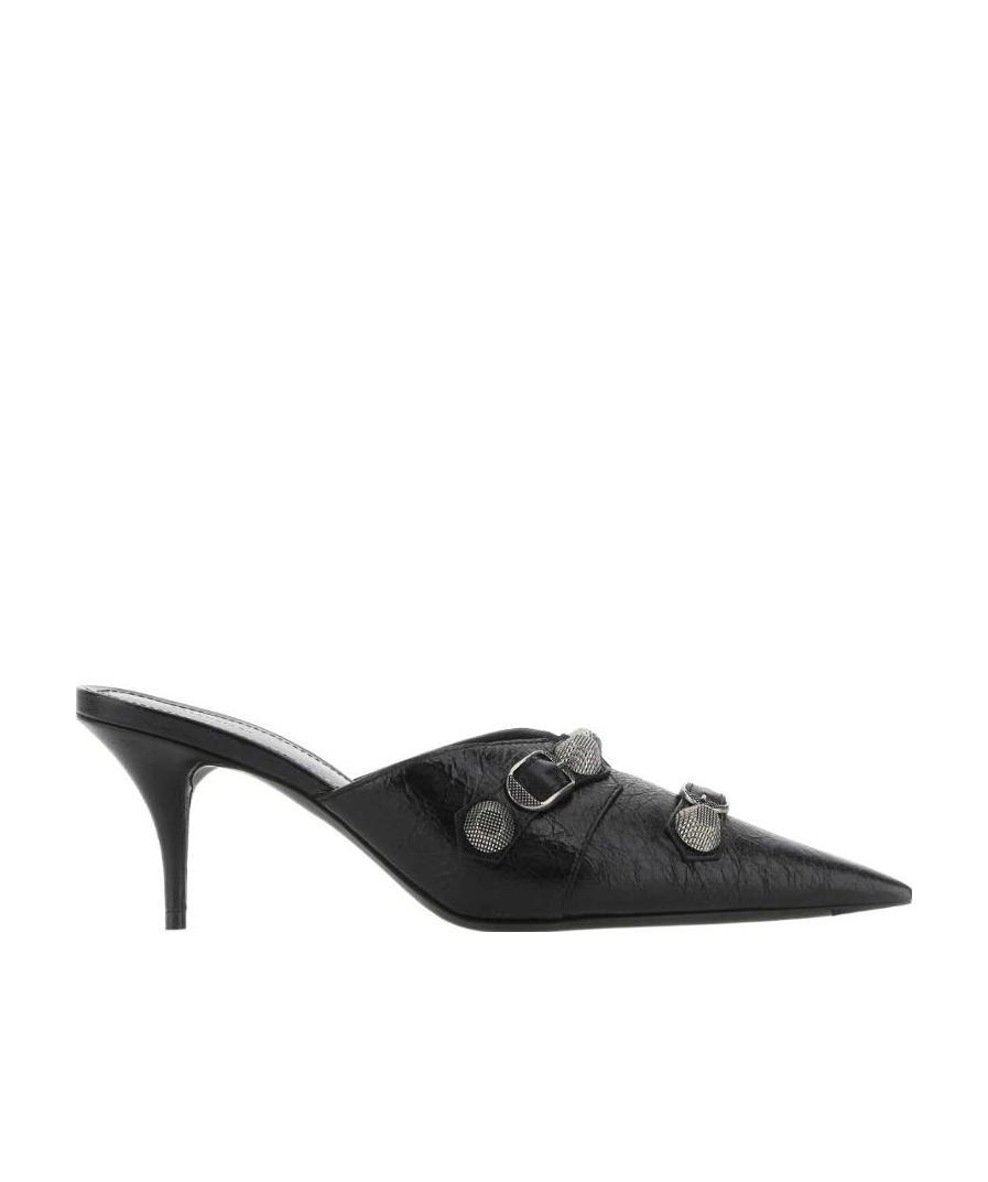 Balenciaga Cagole 90 Pointed Mules In Lamb Leather In Black