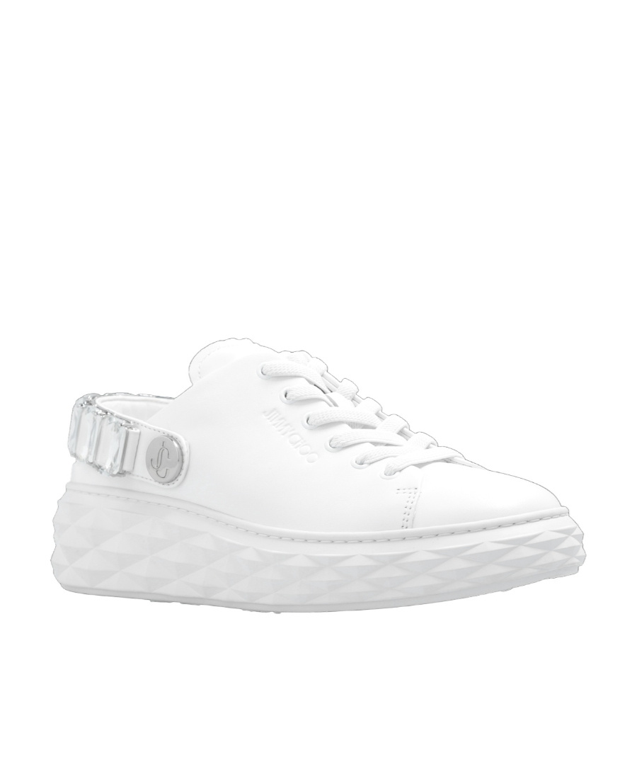 Jimmy Choo Diamond Maxi Crystal Leather Sneakers In White