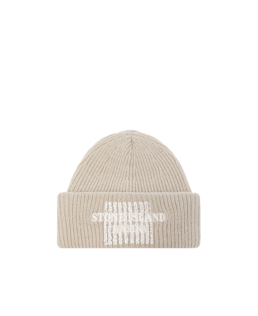 STONE ISLAND LOGO-EMBROIDERY RIBBED BEANIE