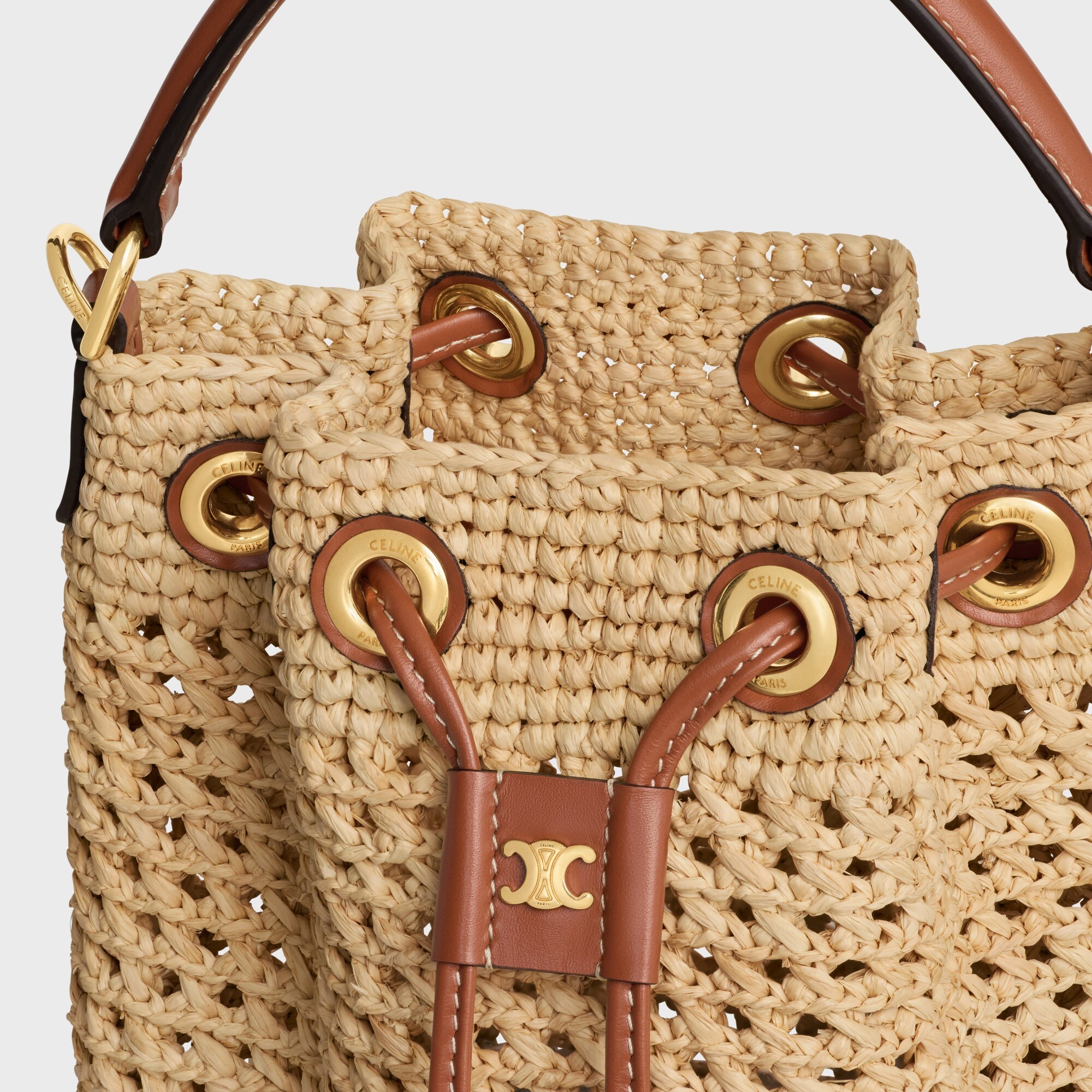 Celine Teen Clara Bag In Raffia And Calfskin