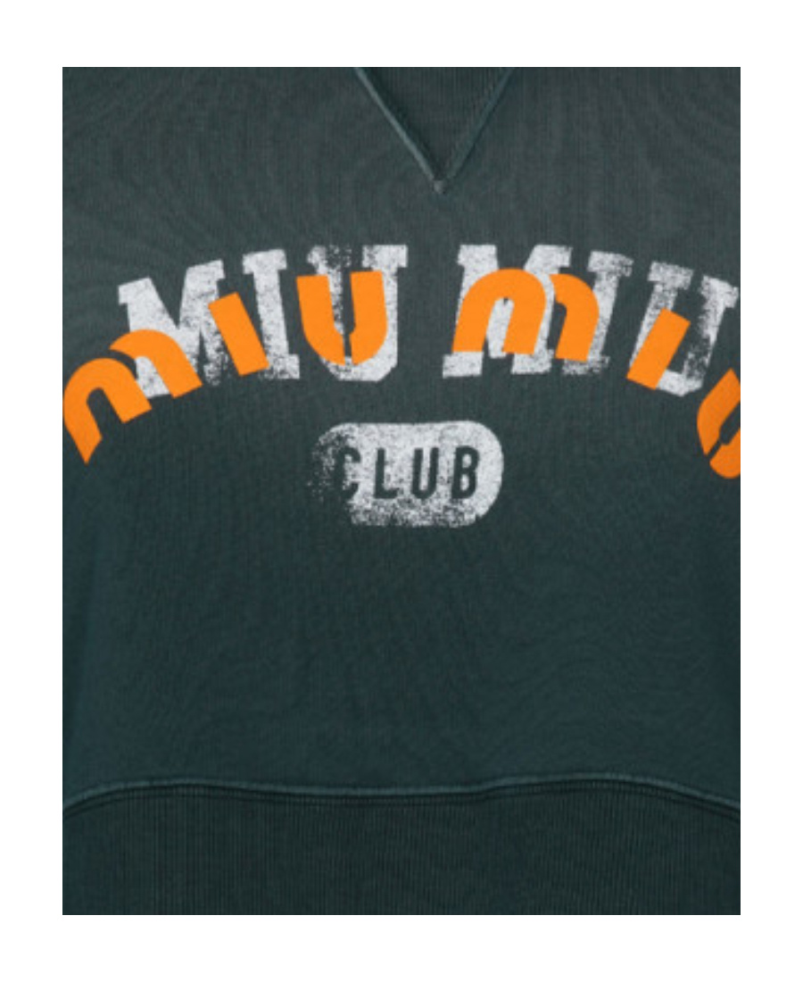 Miu Miu Logo-print Cropped Sweatshirt In Green