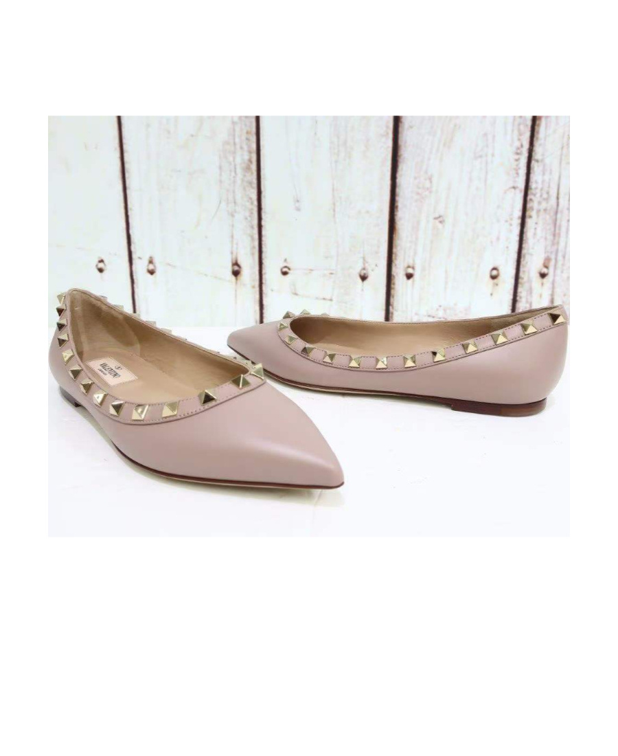 Shop Valentino Rockstud Ballerina Shoes In Nude