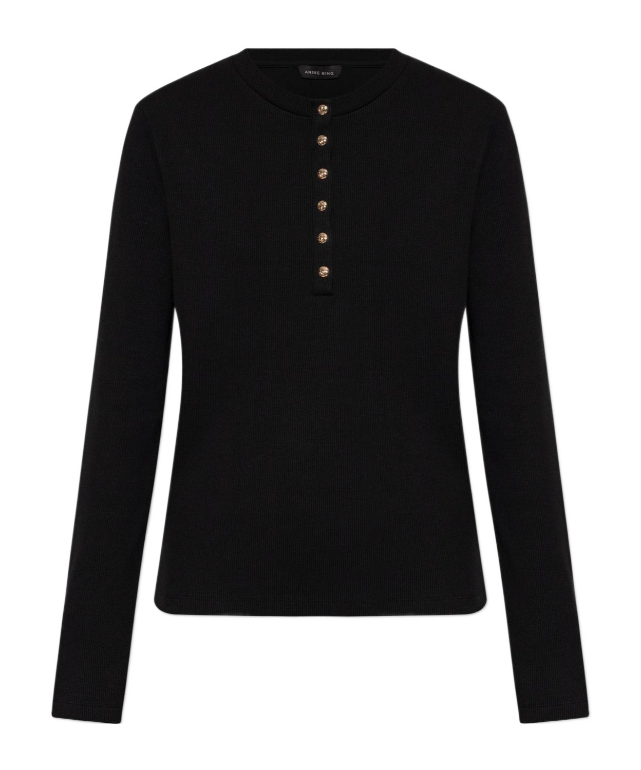Anine Bing Alessia Long Sleeve Tee In Black In Black