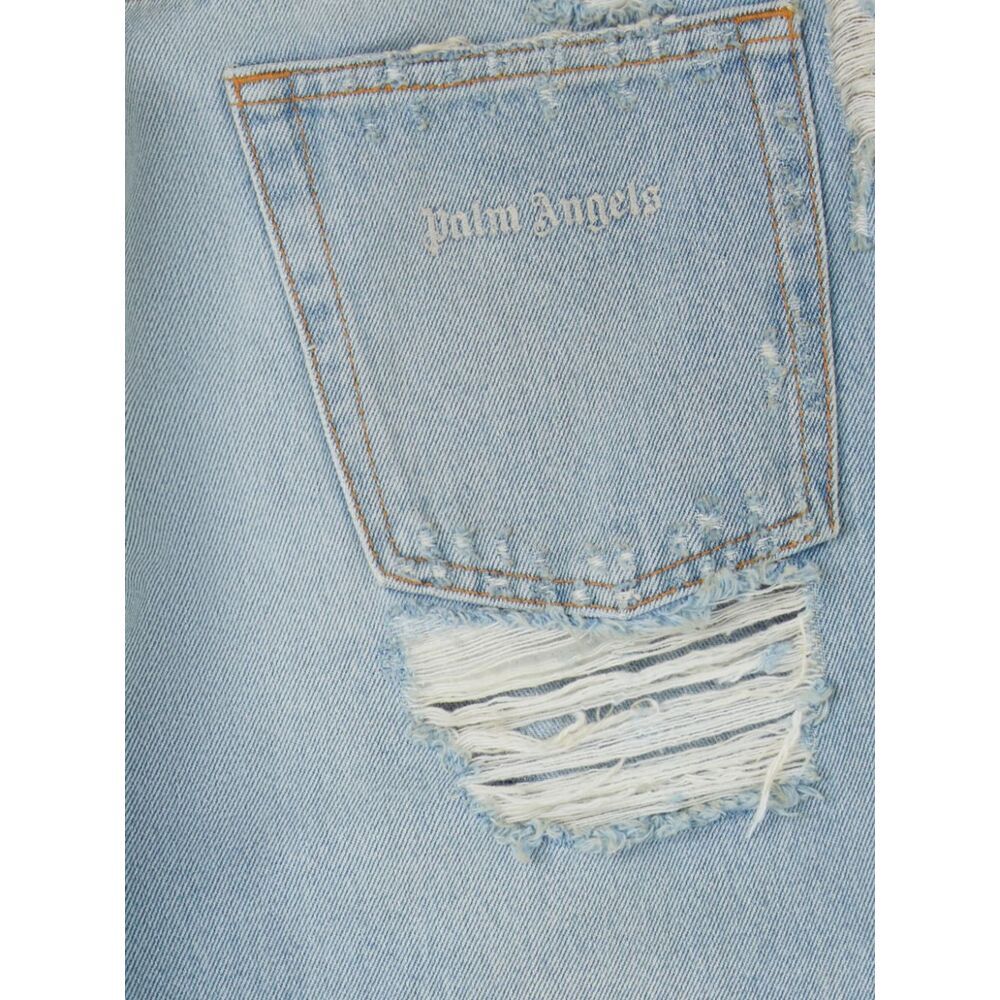 Palm Angels Ripped Straight-leg Jeans In Gray