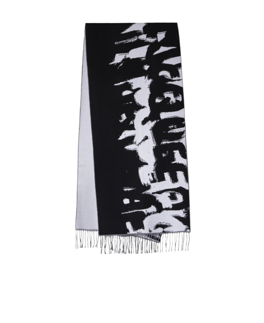 Alexander Mcqueen Graffiti Logo-print Wool Scarf In Black