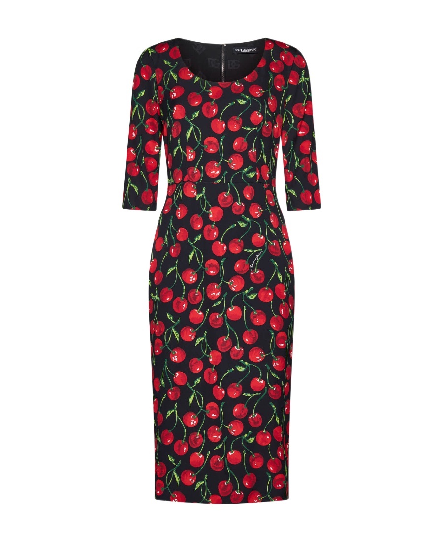 Shop Dolce & Gabbana Cherry-print Midi Dress In Black