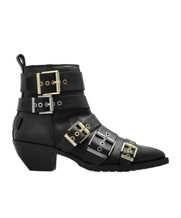 Allsaints Jane Buckle Pointed Leather Boots In Black