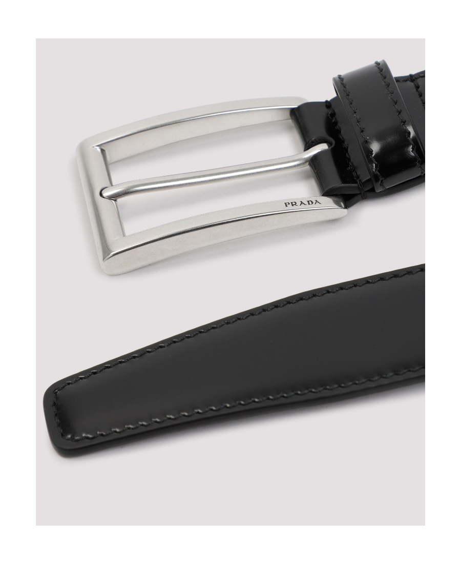 Prada Engraved-logo Buckle Leather Belt In Black