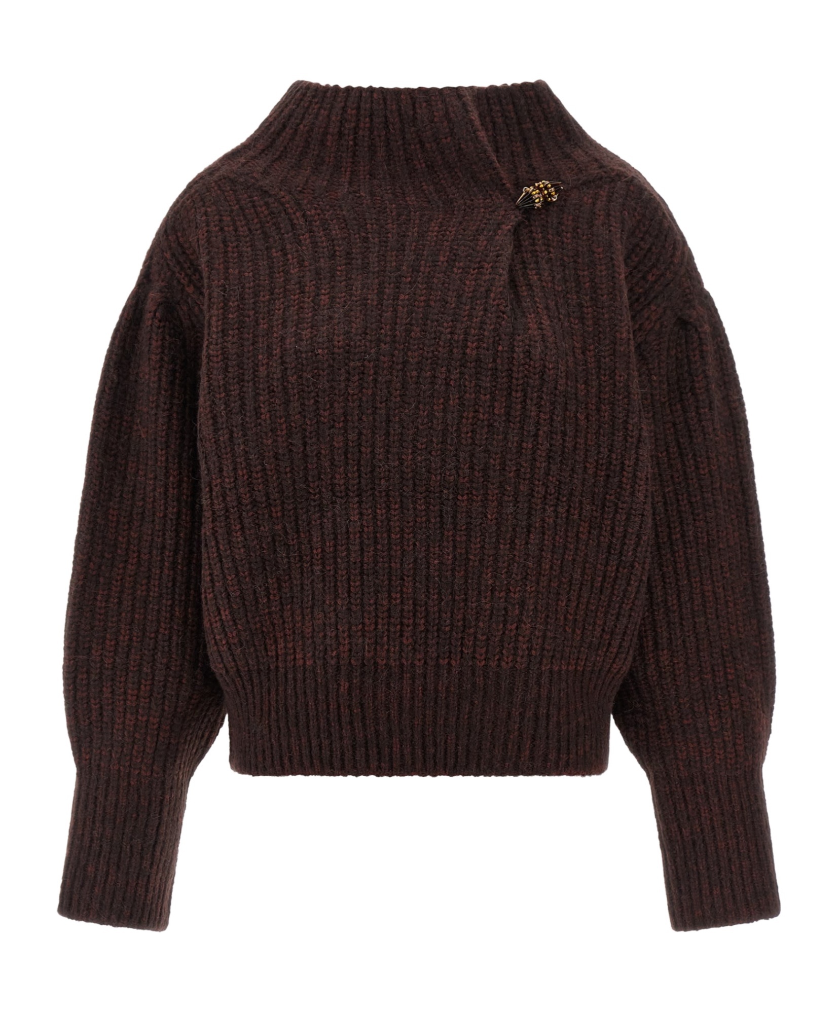 Dries Van Noten High Neck Long Sleeve Knit Sweater In Brown