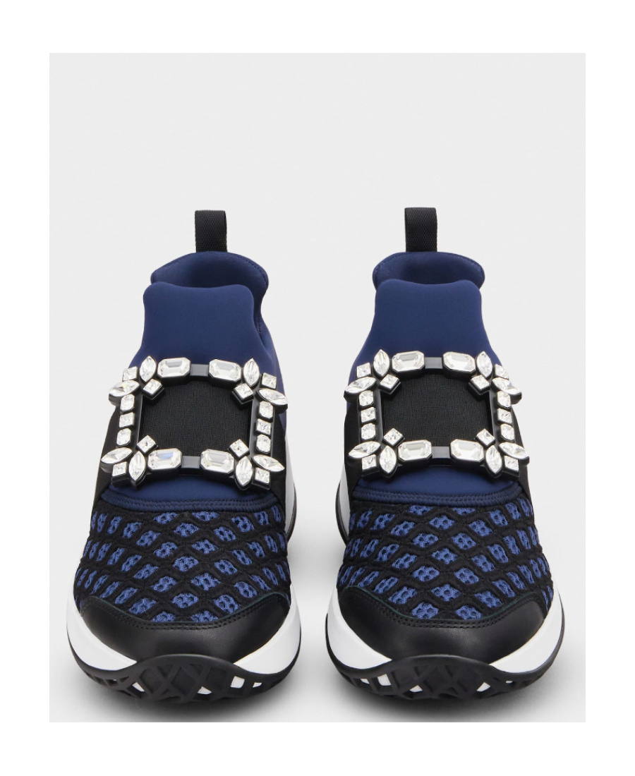 Roger Vivier Roger Viv Mesh Crystal Embellished Slip On Sneakers In Black Nylon In Black