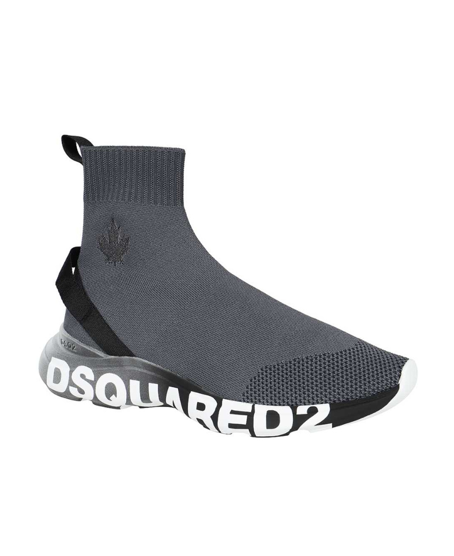 Shop Dsquared2 Logo Printed Almond Toe Sneakers In Gray