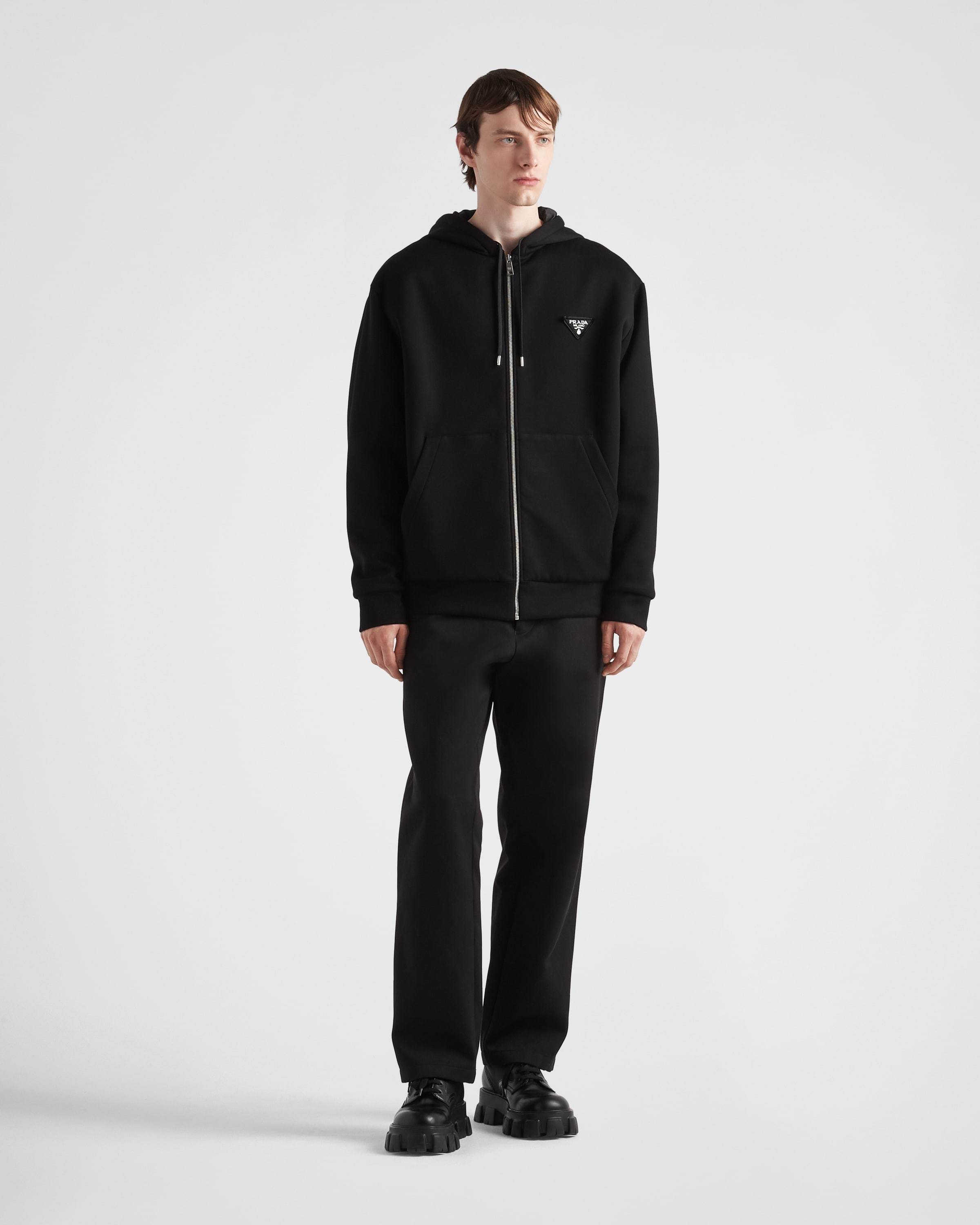 Prada Triangle-logo Velvet Blouson Jacket In Black