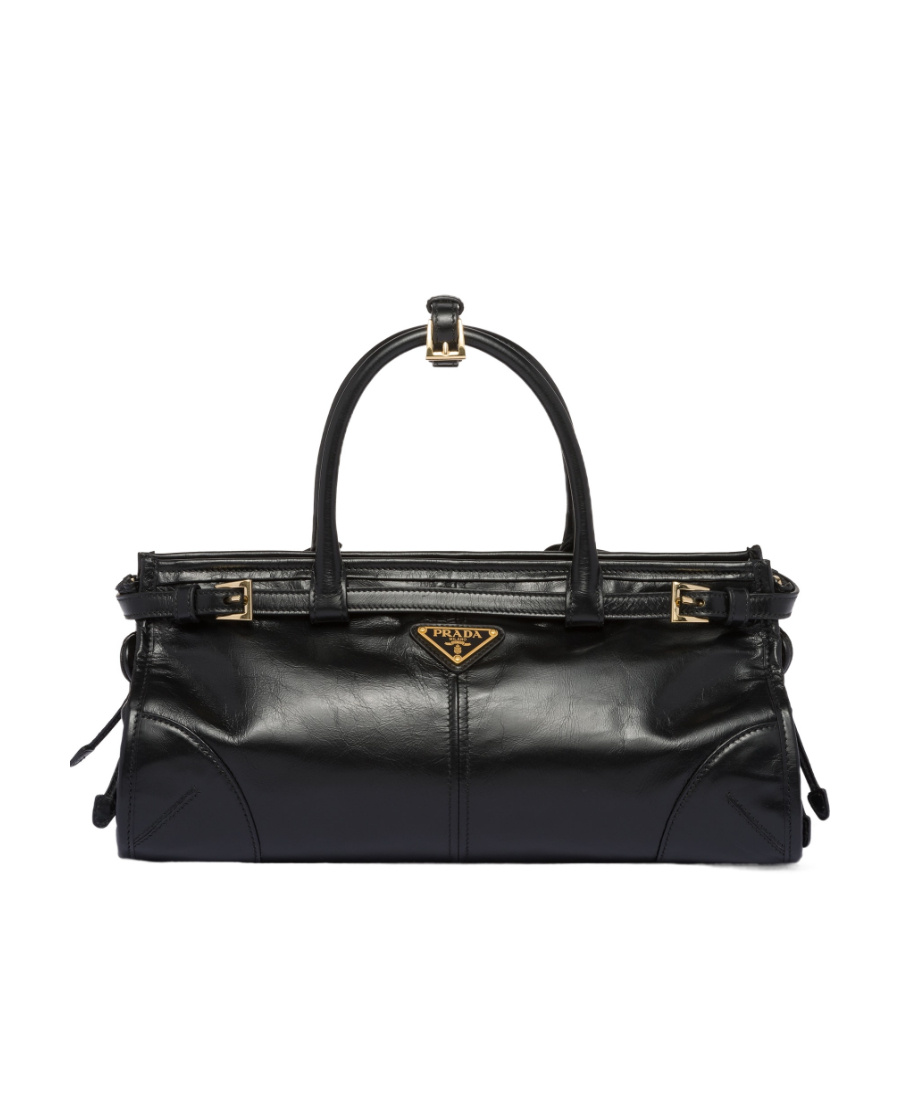 Prada Bonnie Medium Naplak Patent Leather Handbag In Black