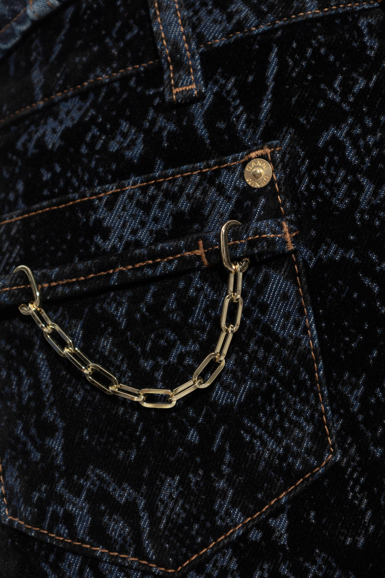 Ganni Navy Snake Print Goddi Jeans In Black