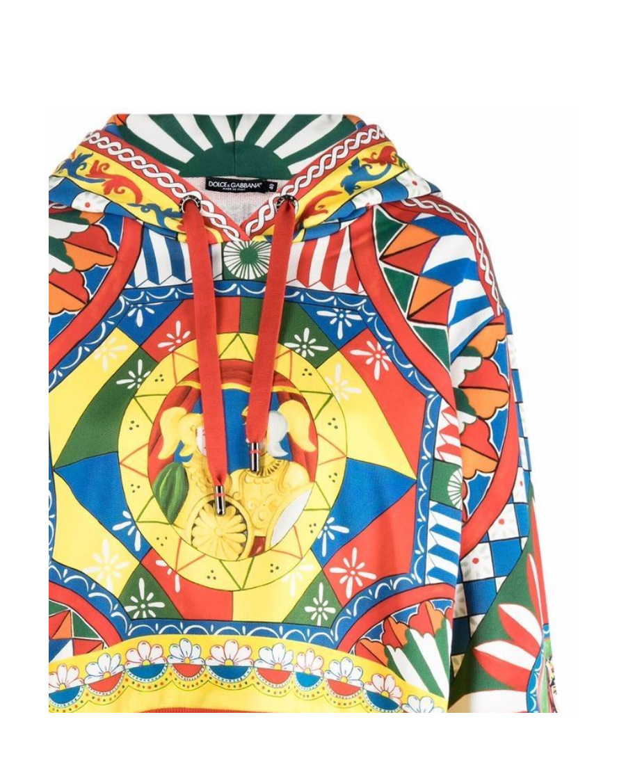 Dolce & Gabbana Cropped Jersey Hoodie With Carretto Print In Multicolor