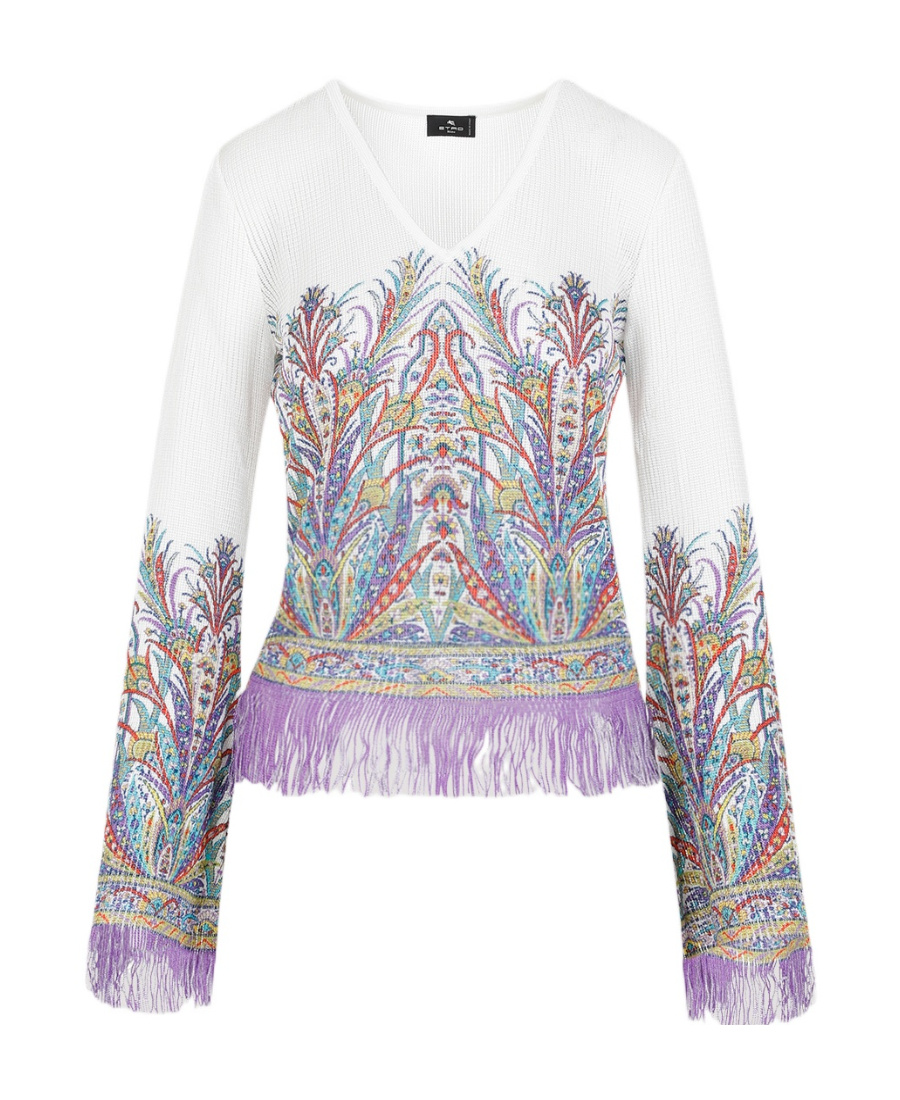 Etro Fringed Knitted Top In White
