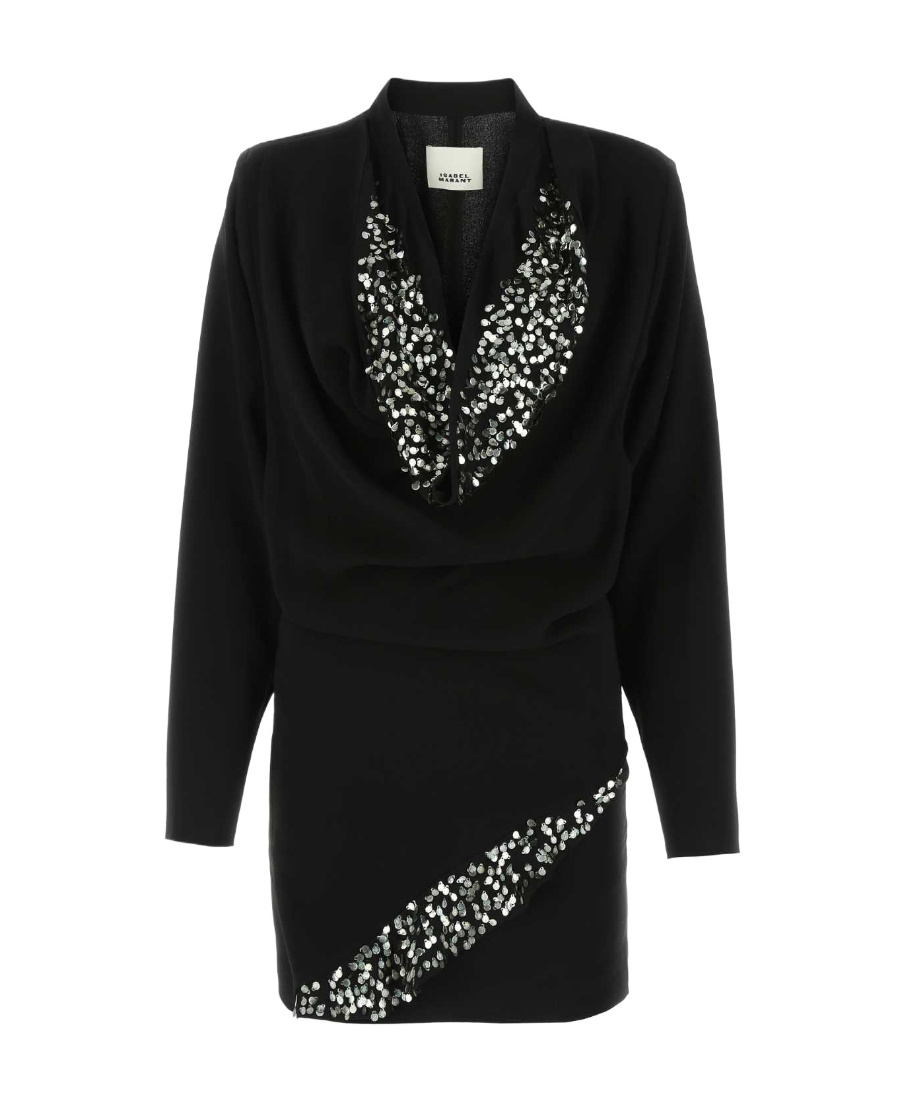 Isabel Marant Lazeli Draped Sequin-embellished Crepe Mini Dress In Black