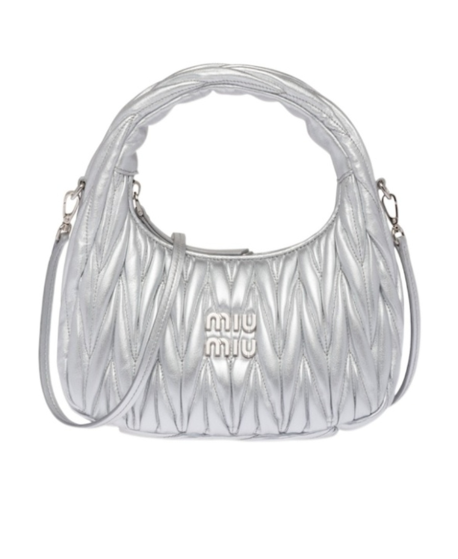 Miu Miu Lamb Leather Quilted Shoulder Bag In Gray