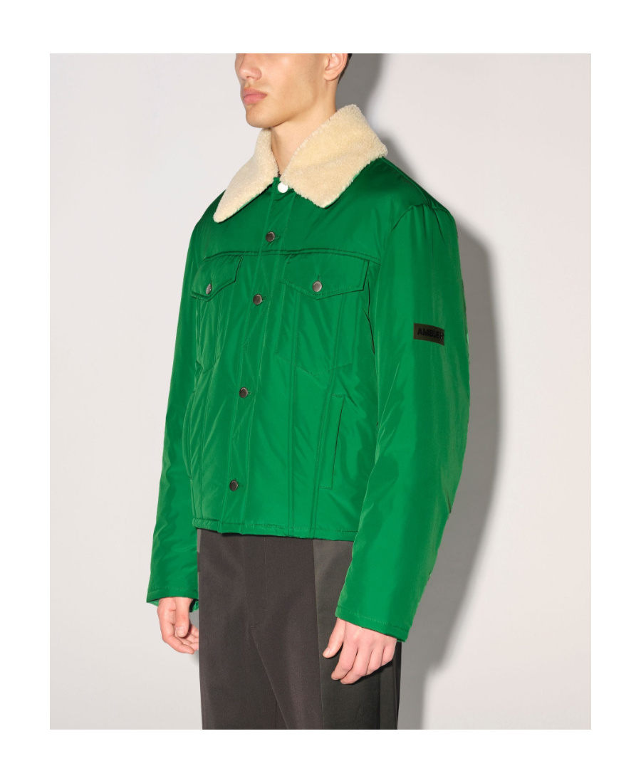 Ambush Shearling-trim Logo-patch Jacket In Green