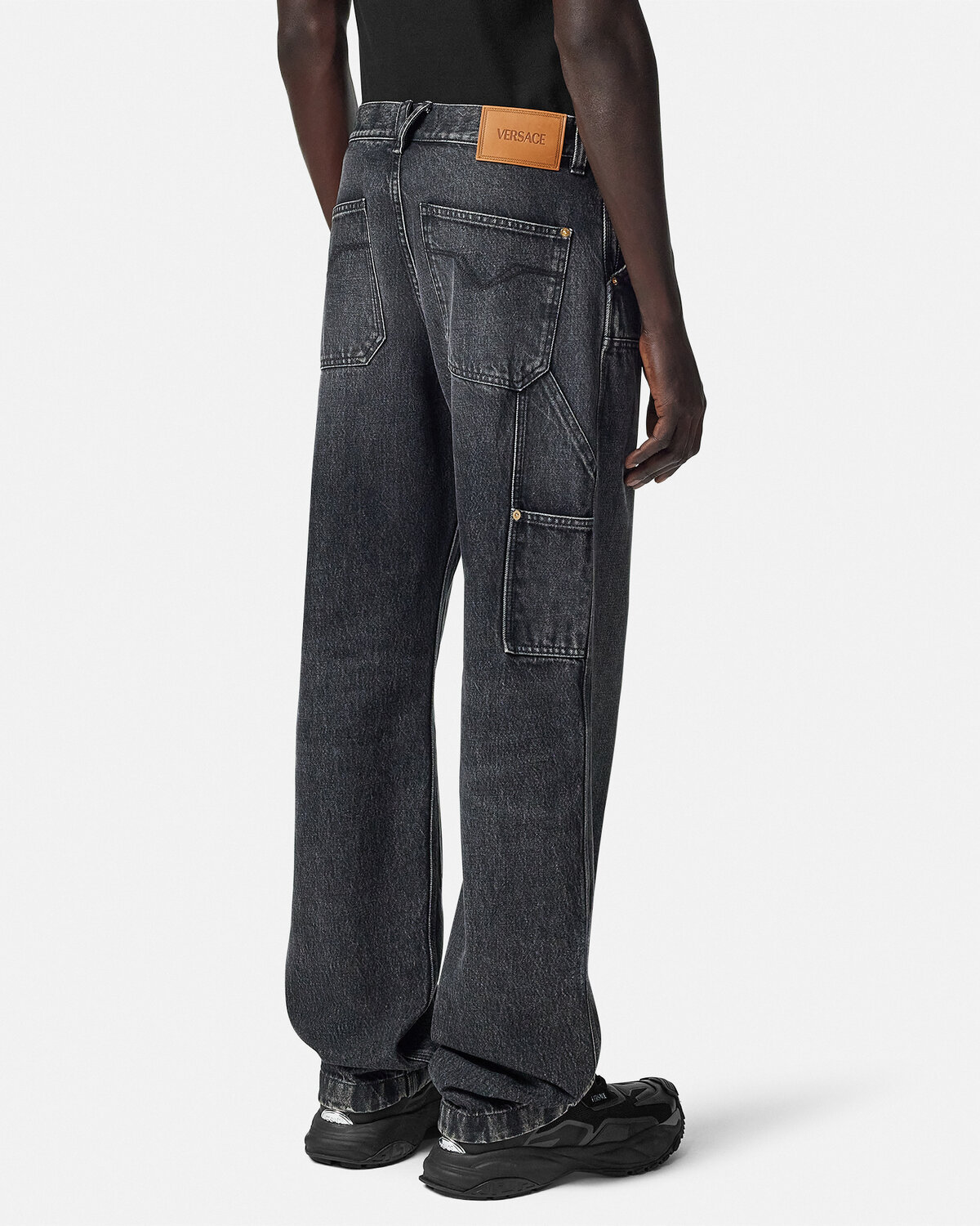 Versace Stone Denim Jeans With Belt Loops In Black